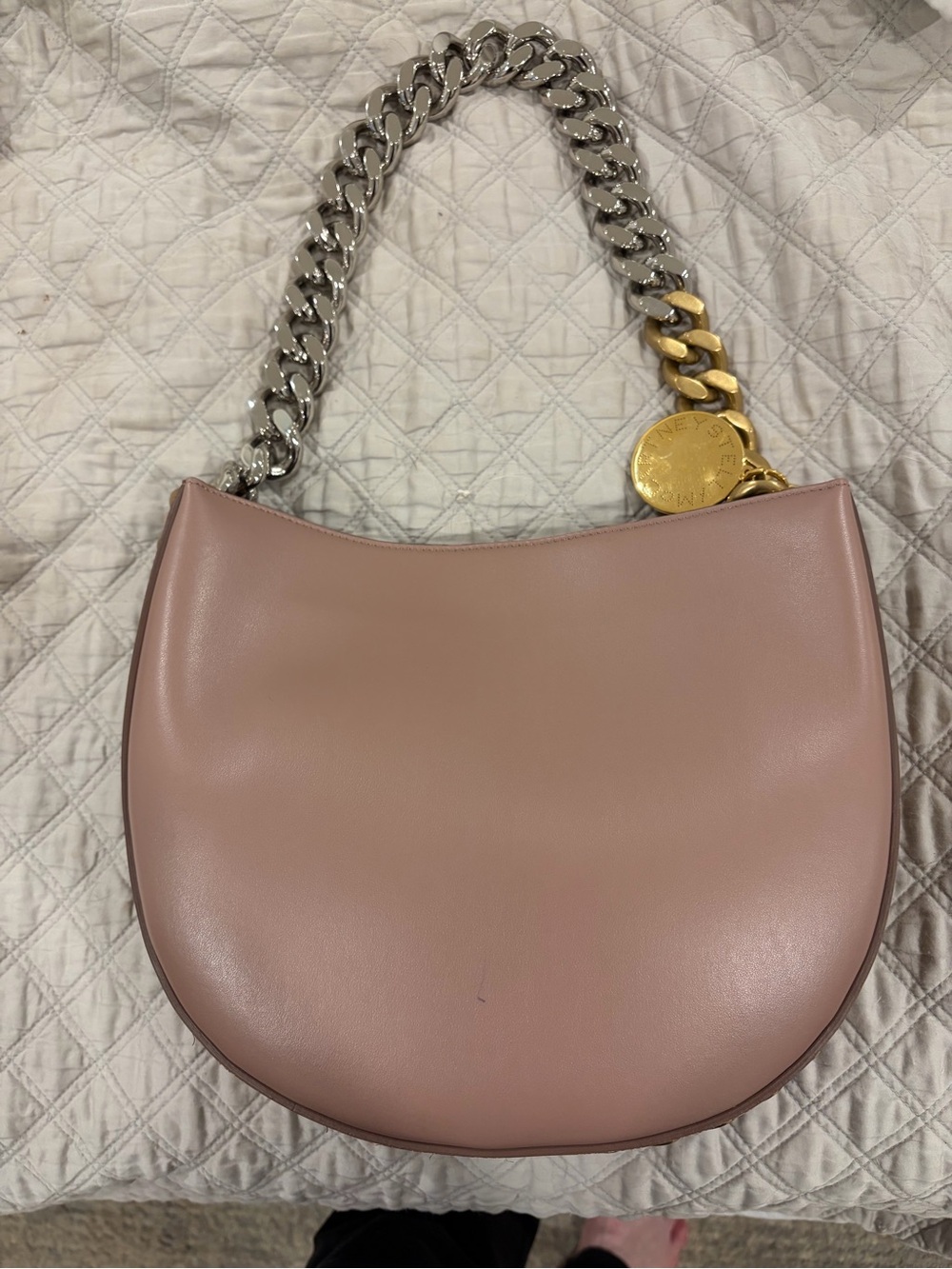 Stella McCartney Frayme Dusty Pink Shoulder Bag with Chunky Two-Tone Chain - Picture 4 of 11